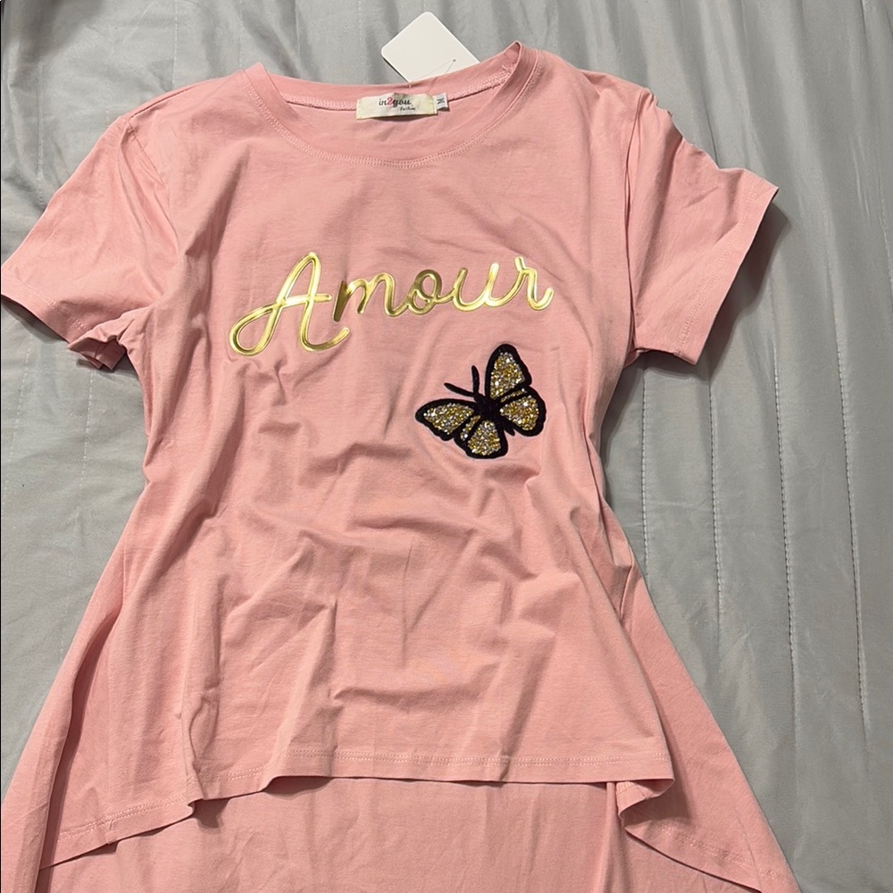 Pink Amour T-Shirt with Butterfly Design